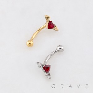 ANGEL HEART WINGS TOP 316L SURGICAL STEEL CURVED BARBELL/EYEBROW